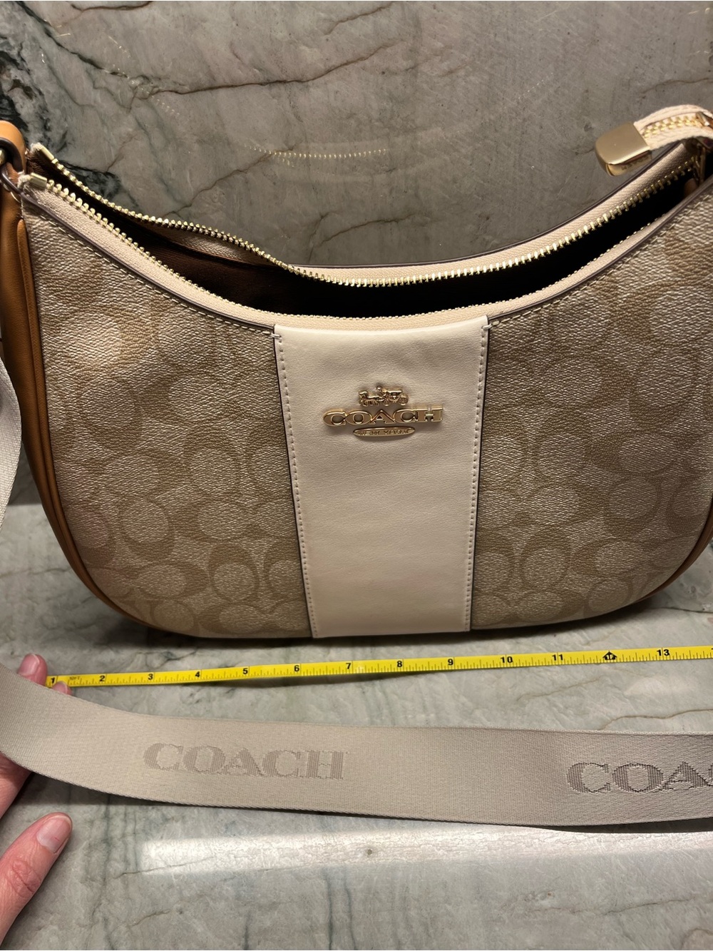 Coach Neutral Signature Canvas Shoulder Bag with Cream Center Panel - Picture 6 of 7
